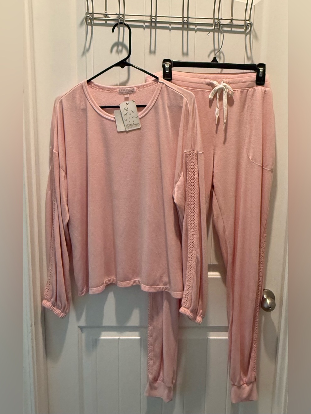 P.J. Salvage Pink Quartz Lounge Set Crochet Trim Soft Knit Pajamas